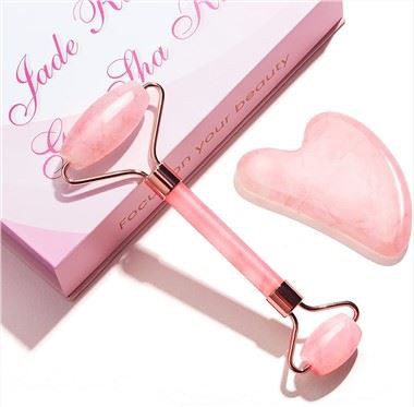 เครื่องมือนวดแบบลูกกลิ้งใบหน้า 100% Rose Quartz ธรรมชาติ 100%
